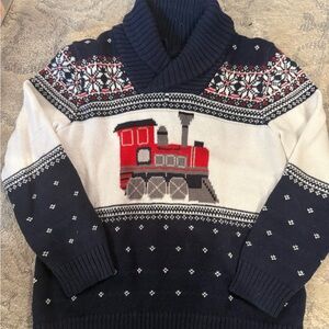 Janie and Jack Navy and Red Train Turtleneck Sweater